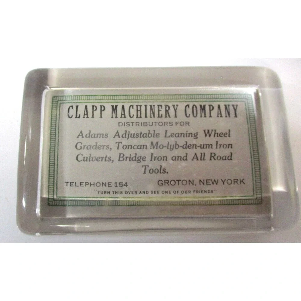 Antique Clapp Machinery Company Groton NY Mirror Back Paperweight